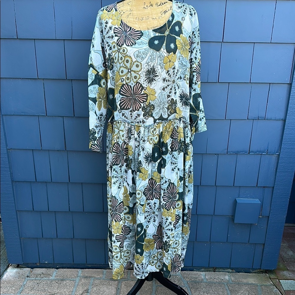 Blue and Brown Dolman Sleeve Sundress wu’Side blue green sheer boho oversized